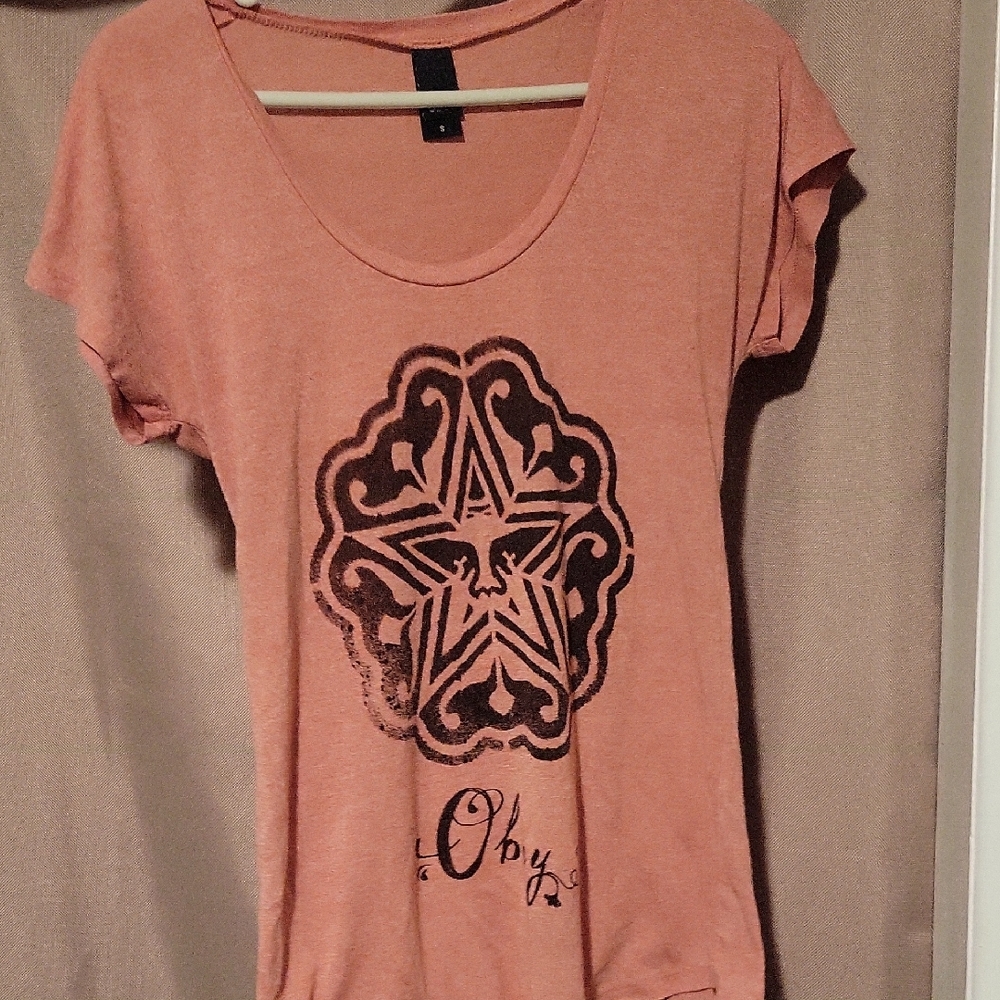 Obey Women's Peach Short Sleeve Tee with Black Graphic